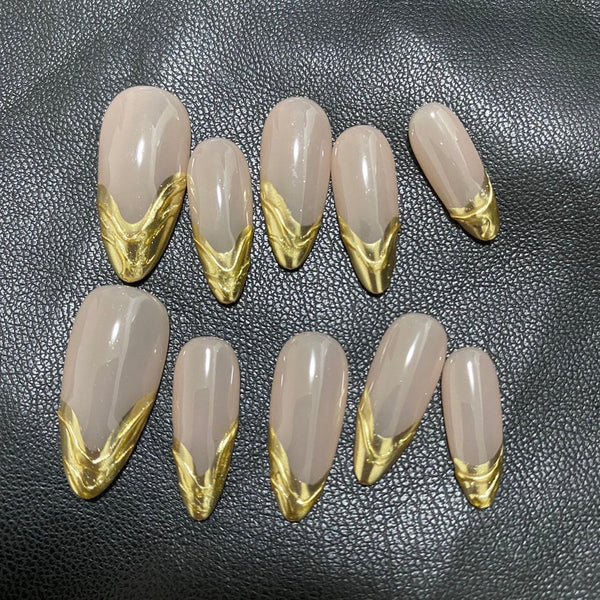 Gold embossed French manicure